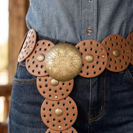 Wide Concho Disc Western Statement Belt