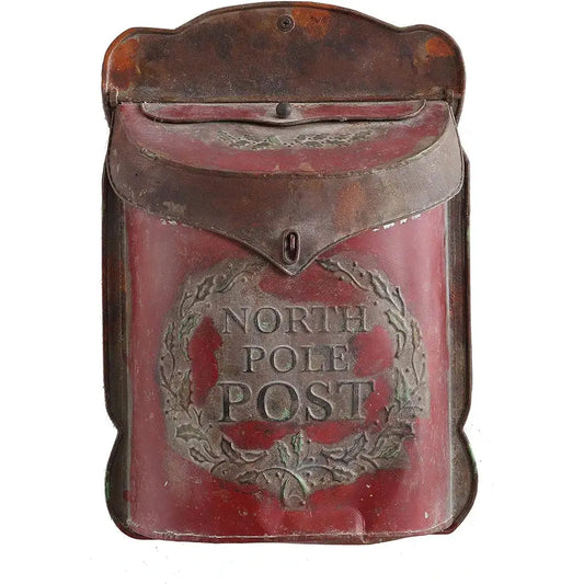 Creative Co-Op Distressed Red North Pole Post Tin Box