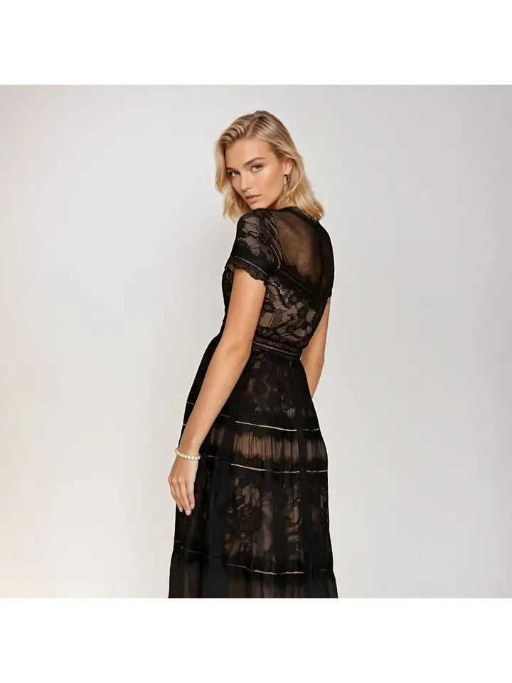Long Lace Formal Black Evening Dress