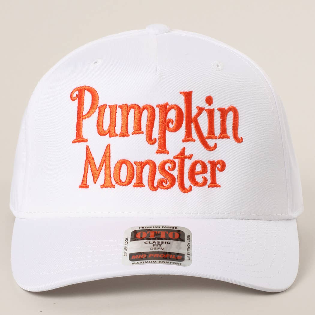 Pumpkin Monster Typography Embroidery Trucker Hat