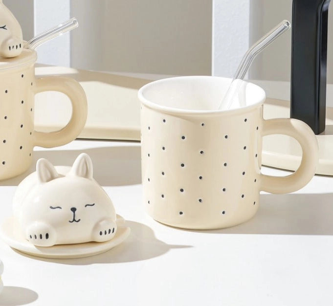 Rabbit Mug with Lid and Glass Straw