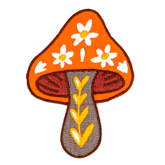 Floral Mushroom Embroidered Iron-On Patch