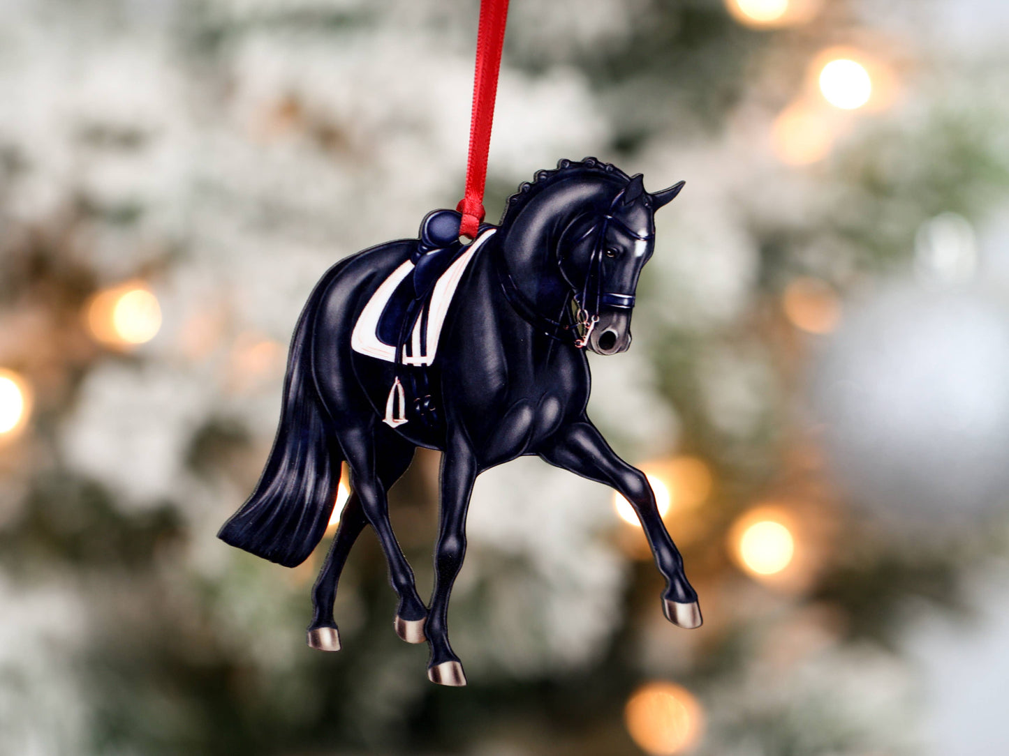 Dressage Horse Christmas Ornament - Black Half Pass Dressage
