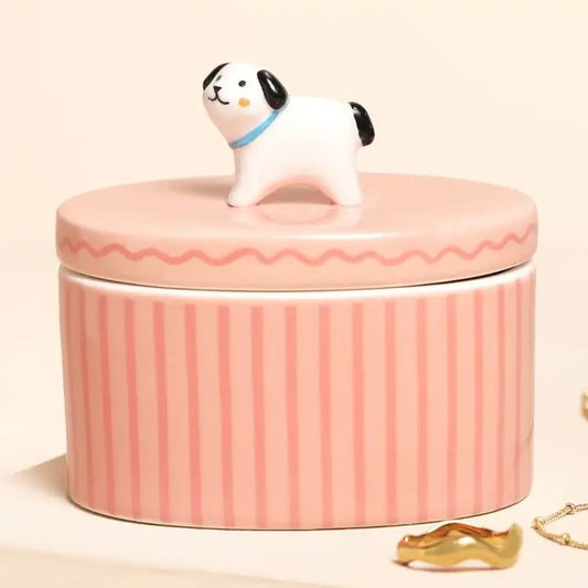 Pink Oval Dog Trinket Pot