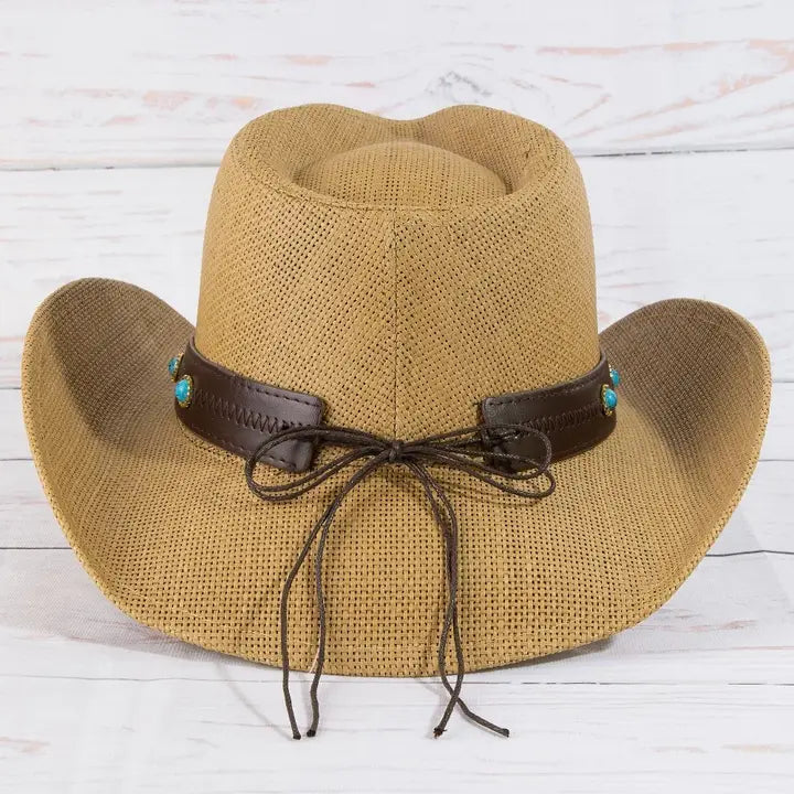 Western Longhorn Strap Turquoise Accent Cowboy Hat | Tan