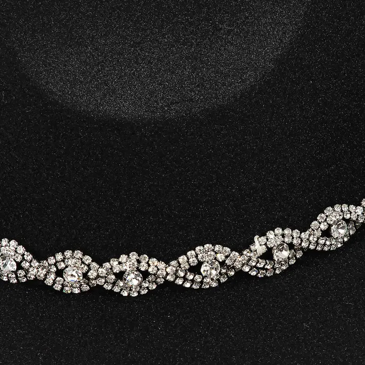 Rhinestone Chain Twist Strap Fedora Hat White