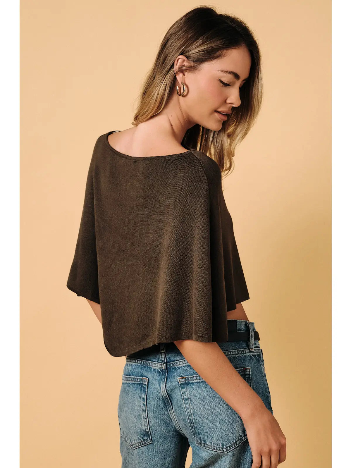 Slouchy Neck Line Poncho Knit Top