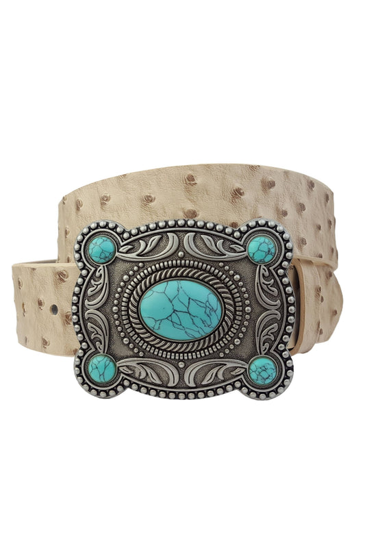 Western Silver Turquoise Buckle w. Ostrich Belt