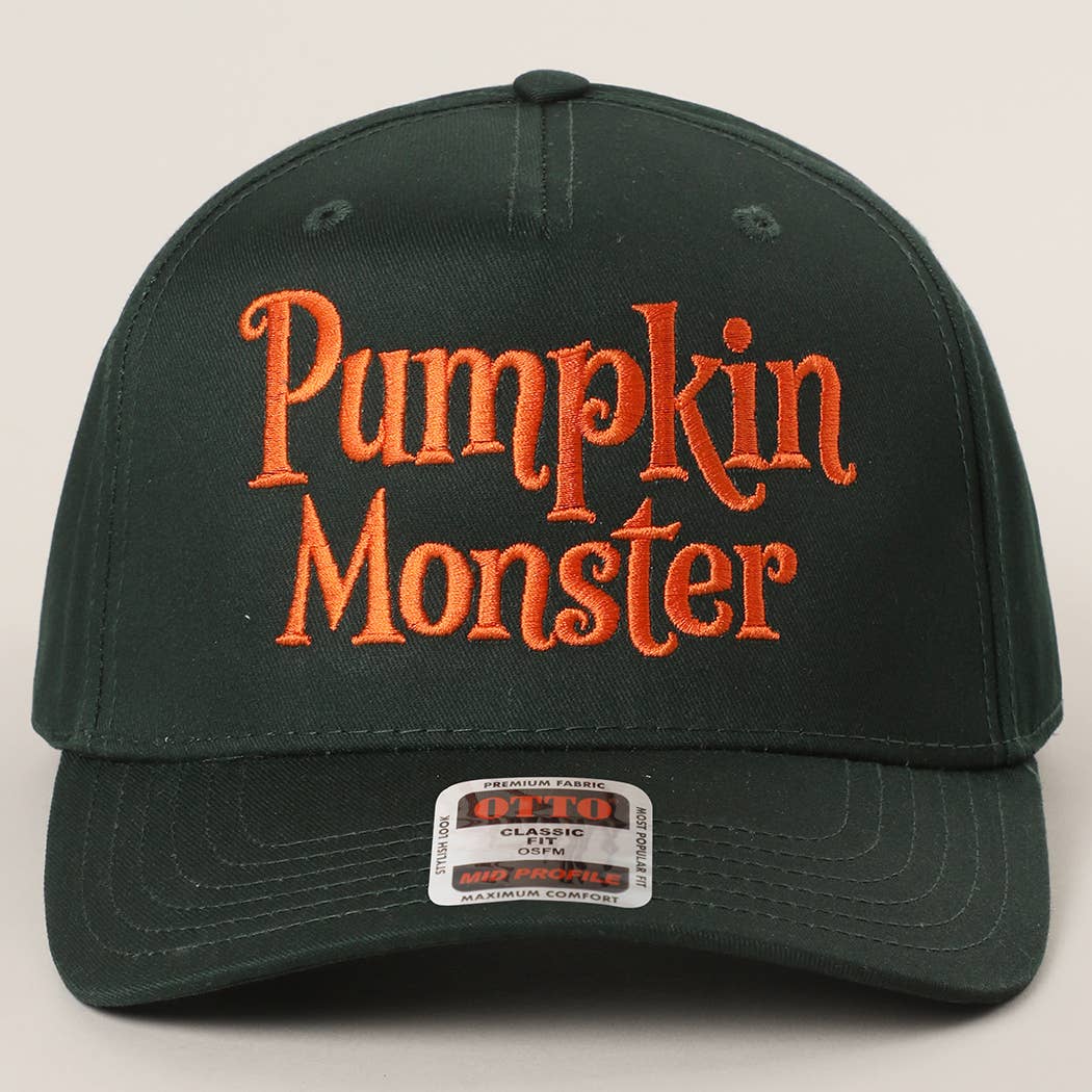 Pumpkin Monster Typography Embroidery Trucker Hat