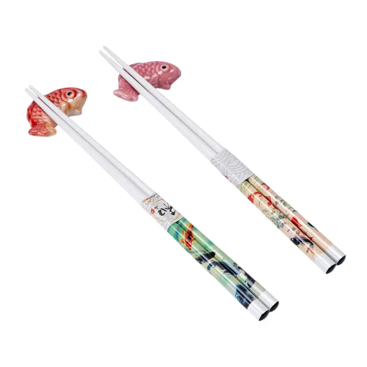 Japanese Koi Fish 2 Pair Chopsticks and Rests Set