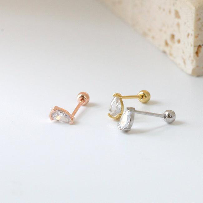 Tiny Teardrop Screw Back Earring