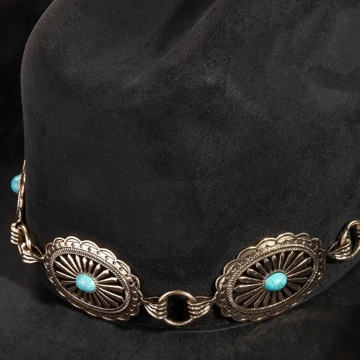 Turquoise Stud Concho Belt Western Cowboy Hat | Taupe