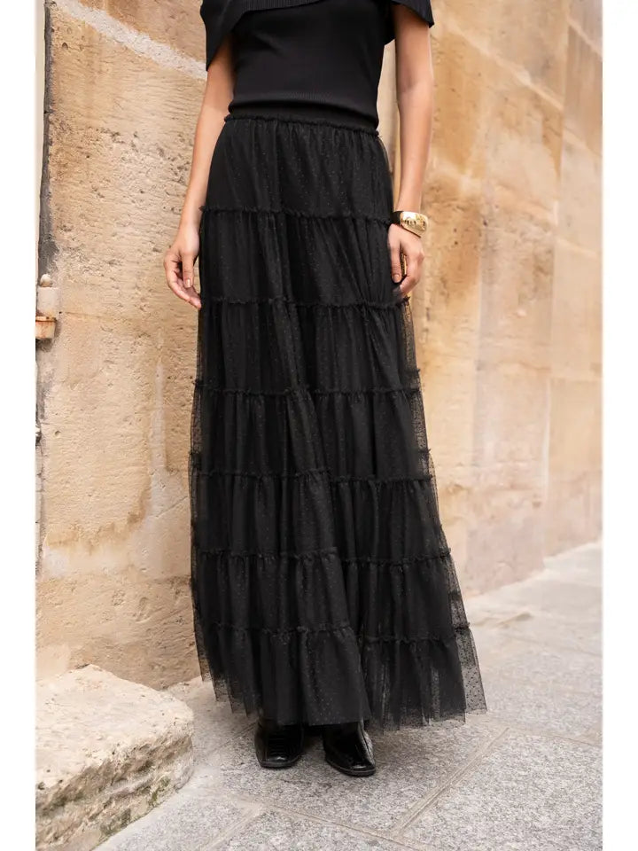 Constance Tiered Maxi Length Plumetis Skirt