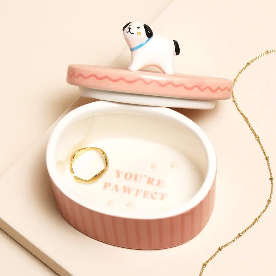 Pink Oval Dog Trinket Pot