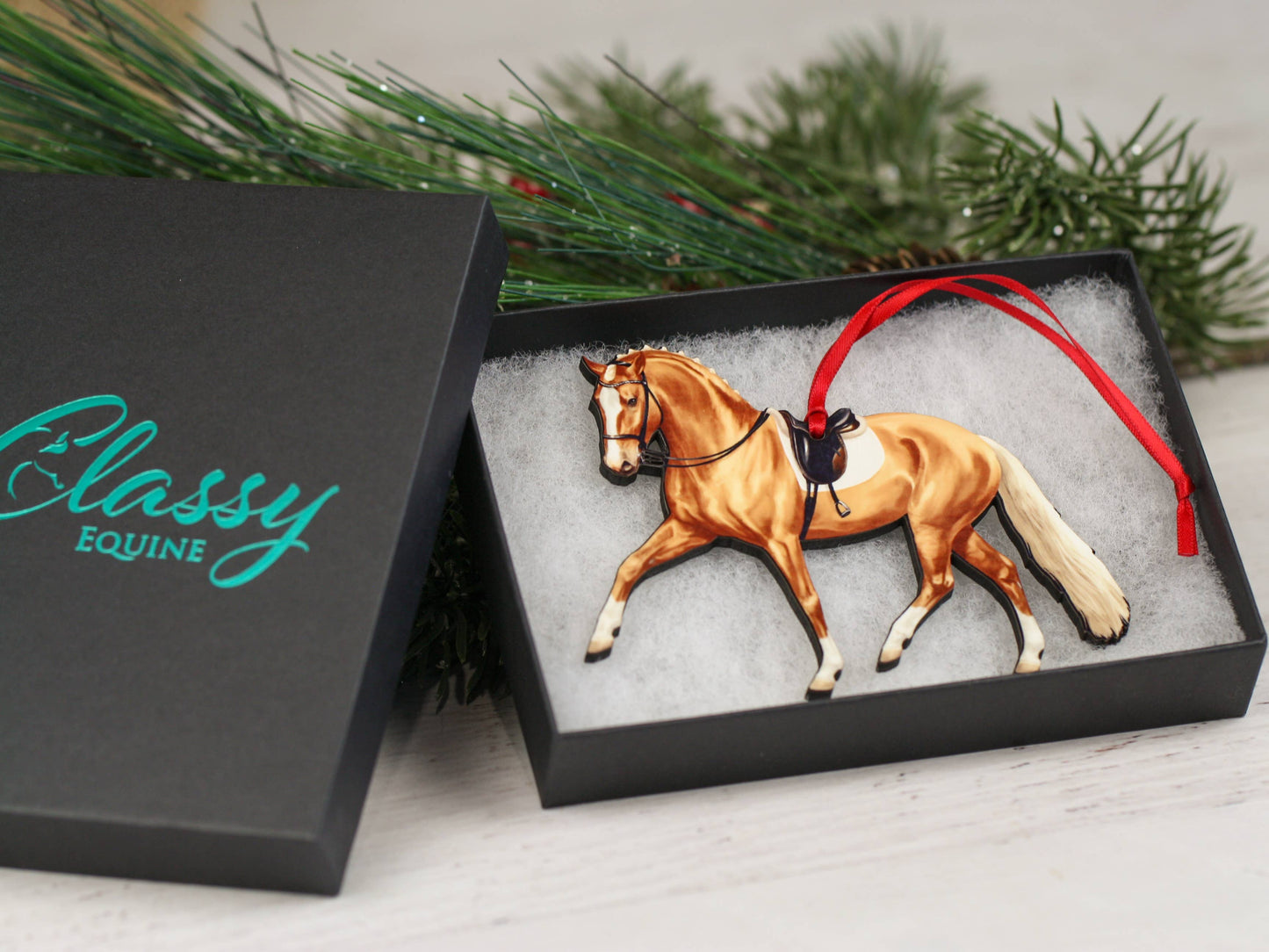 Dressage Horse Ornament - Palomino Half Pass Dressage II