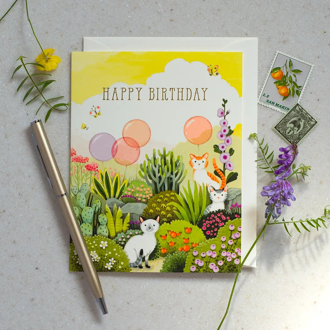 Cats In Garden Greeting Card