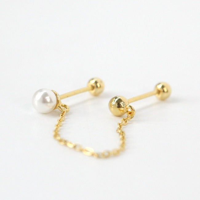 Tiny Pearl Chain Screw Back Earrings