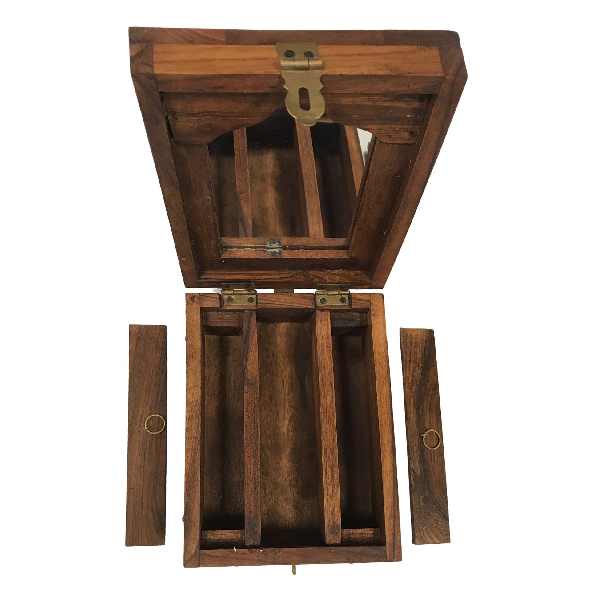 8" Colonial Wood Traveling Shaving Box w/ Brush,Razor,Comb