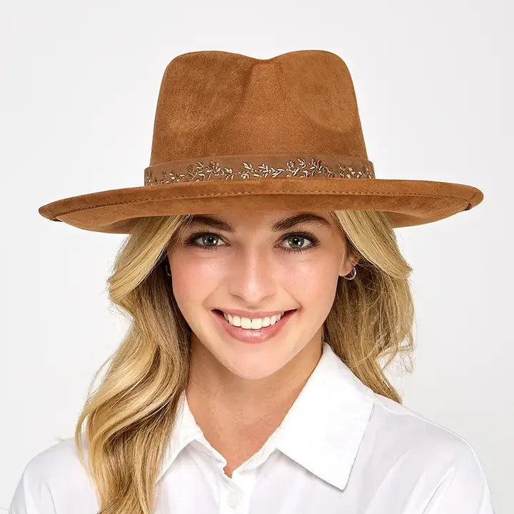 Embroidered Flower Strap Fedora Hat
