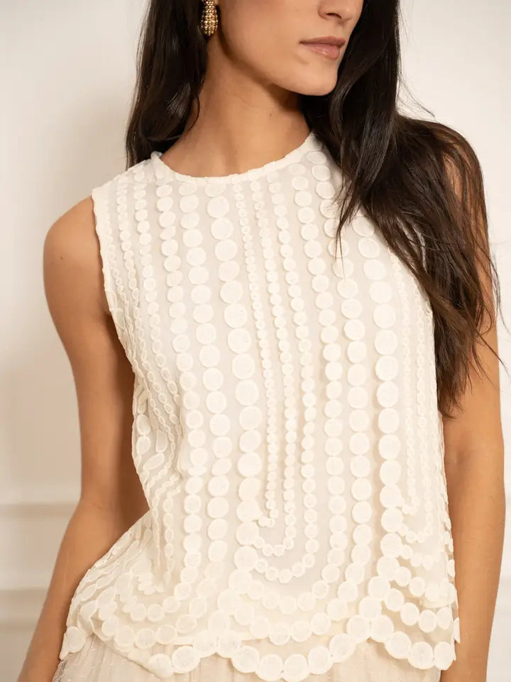 Embroidered Tulle Tank Top