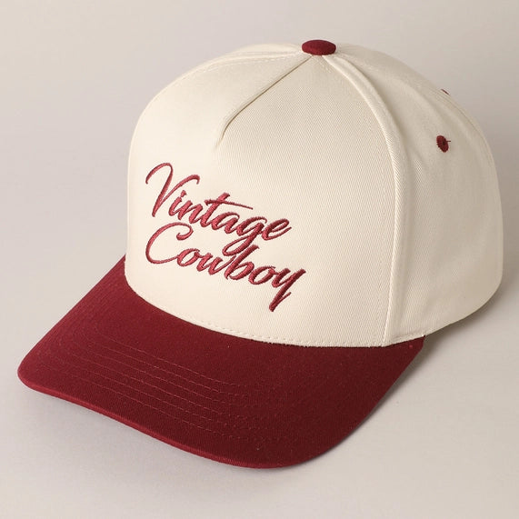 Vintage Cowboy Embroidery Two Tone Baseball Cap