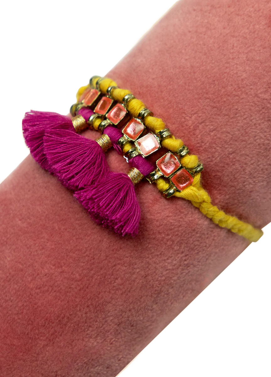 Tasselled Bracelet - Mustard & Fuchsia