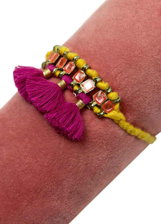 Tasselled Bracelet - Mustard & Fuchsia