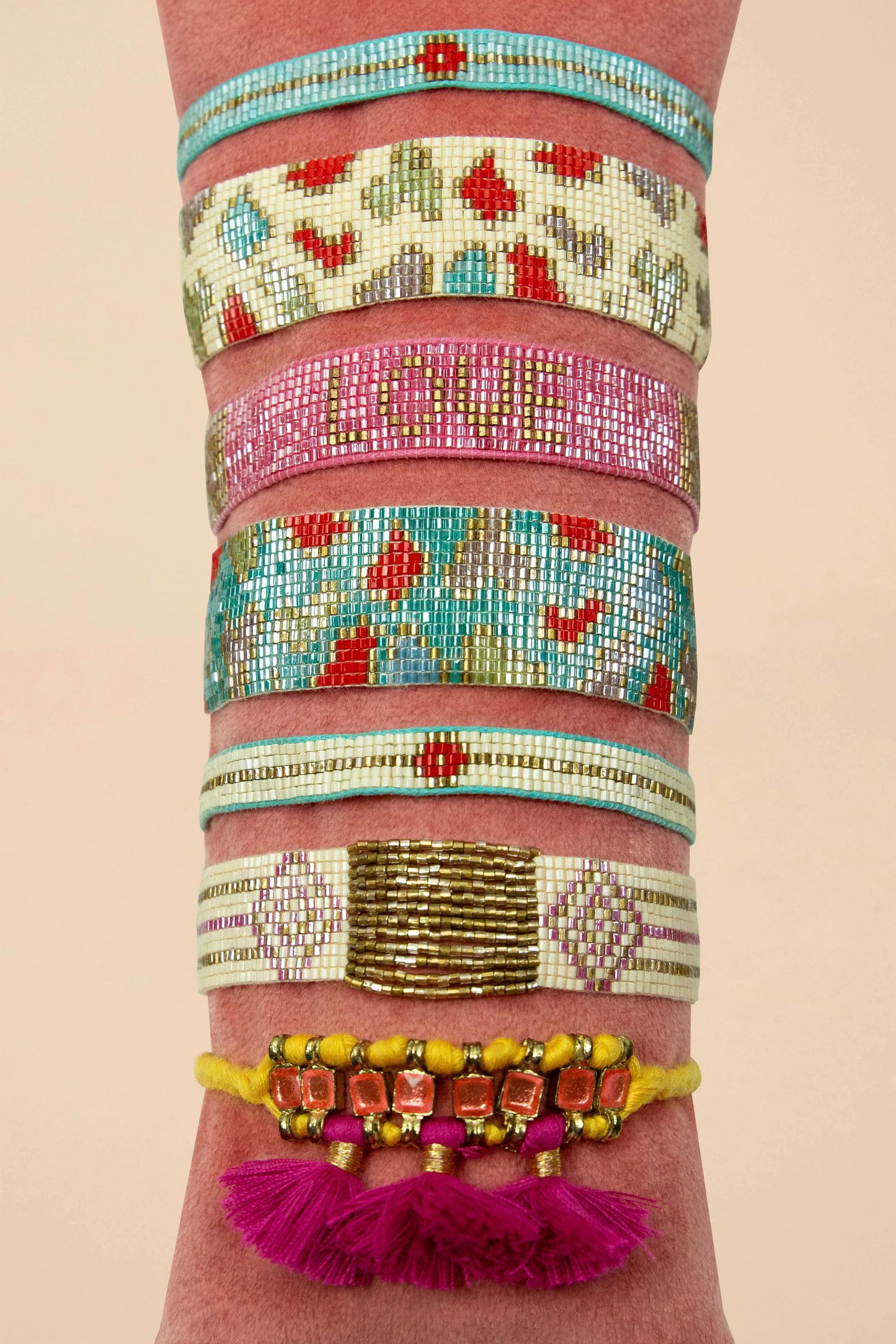 Tasselled Bracelet - Mustard & Fuchsia