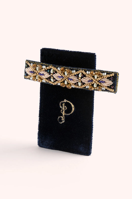 Embroidered Barette - Midnight Pearl Navy