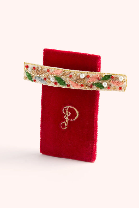 Embroidered Barette - Holly Berry