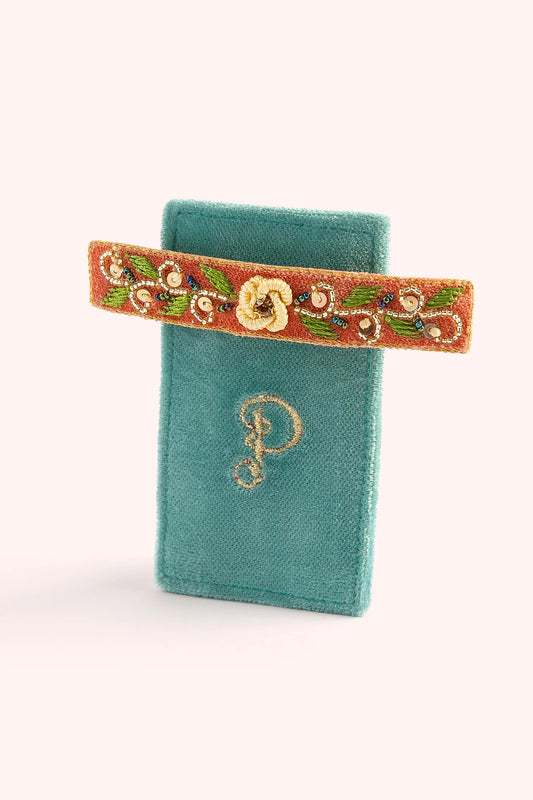 Embroidered Barette - Tangerine Floral