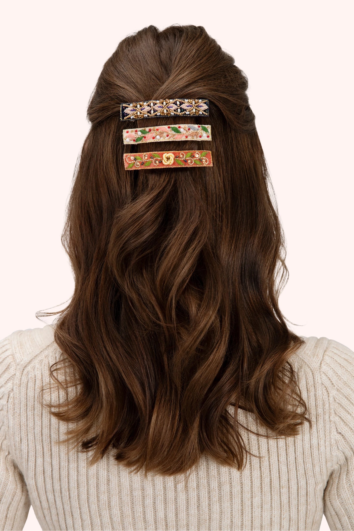 Embroidered Barette - Tangerine Floral