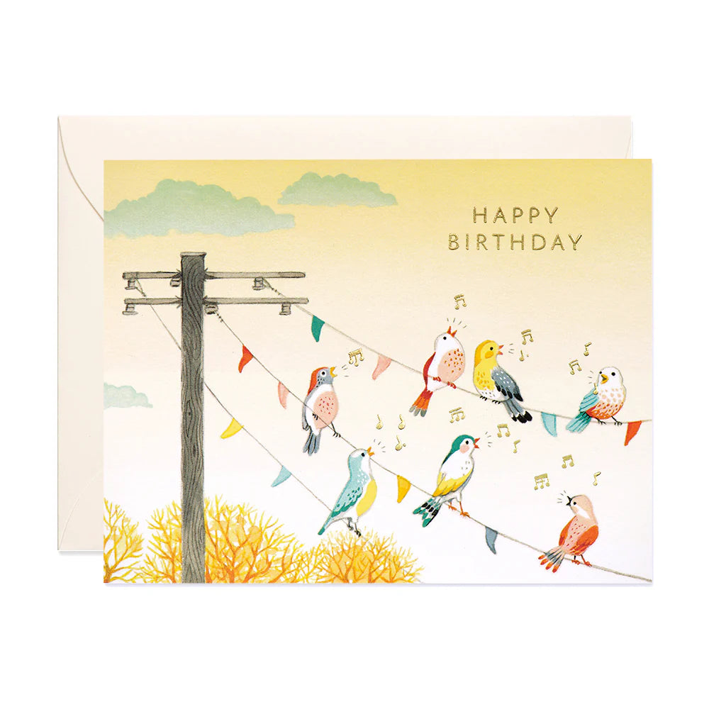 Birds On Wire Birthday Greeting Card
