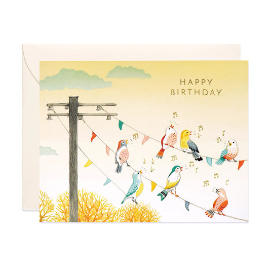 Birds On Wire Birthday Greeting Card