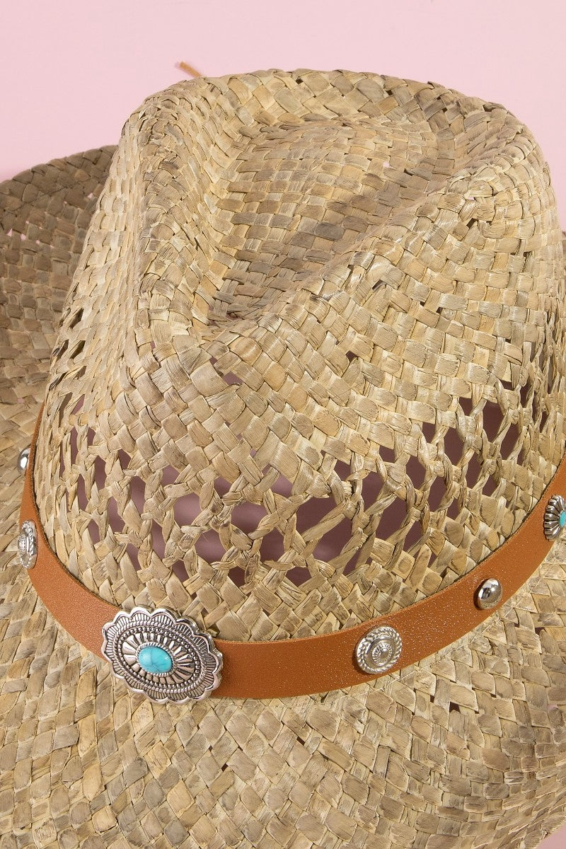 Straw Basket Concho Strap Western Cowboy Hat