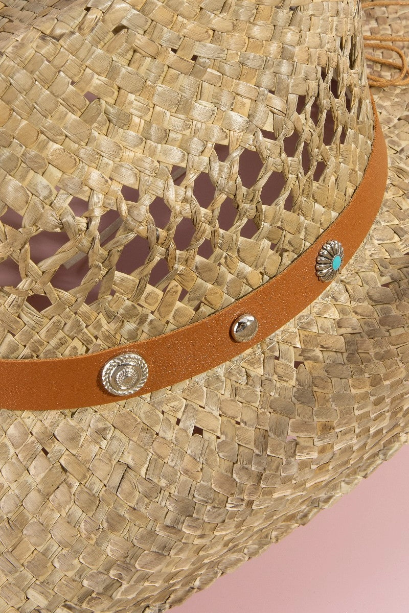 Straw Basket Concho Strap Western Cowboy Hat