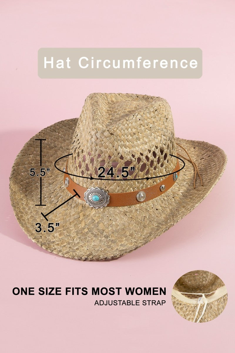 Straw Basket Concho Strap Western Cowboy Hat