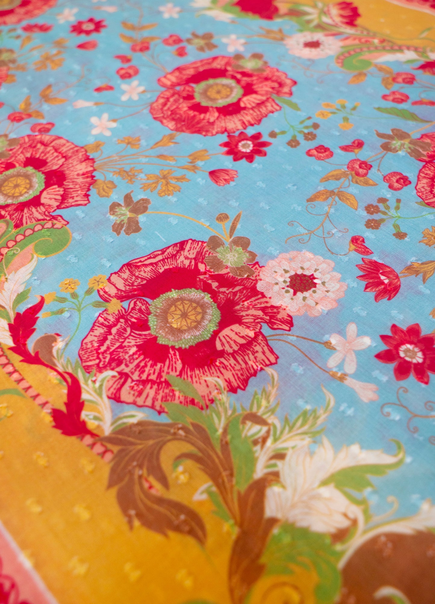 Cotton Scarf - Paisley Poppies