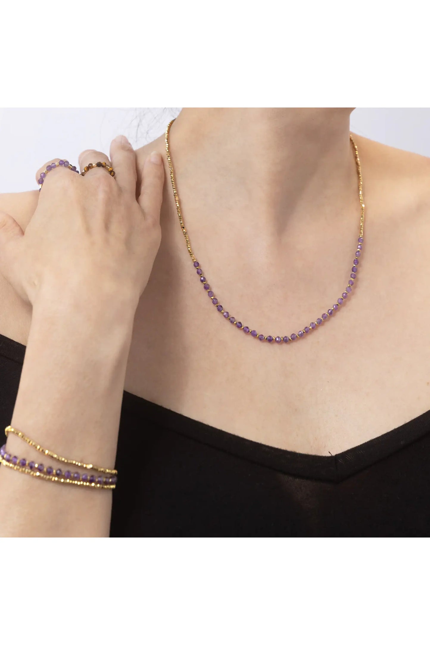 Amethyst Necklace/Triple Wrap Bracelet