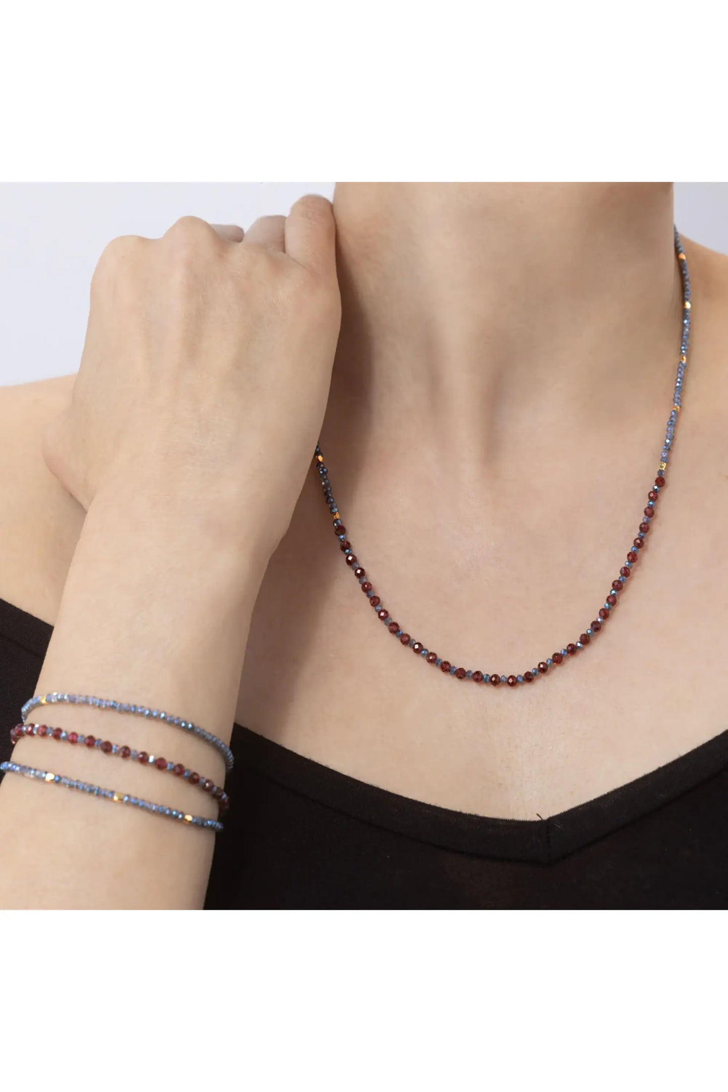 Garnet Necklace/Triple Wrap Bracelet