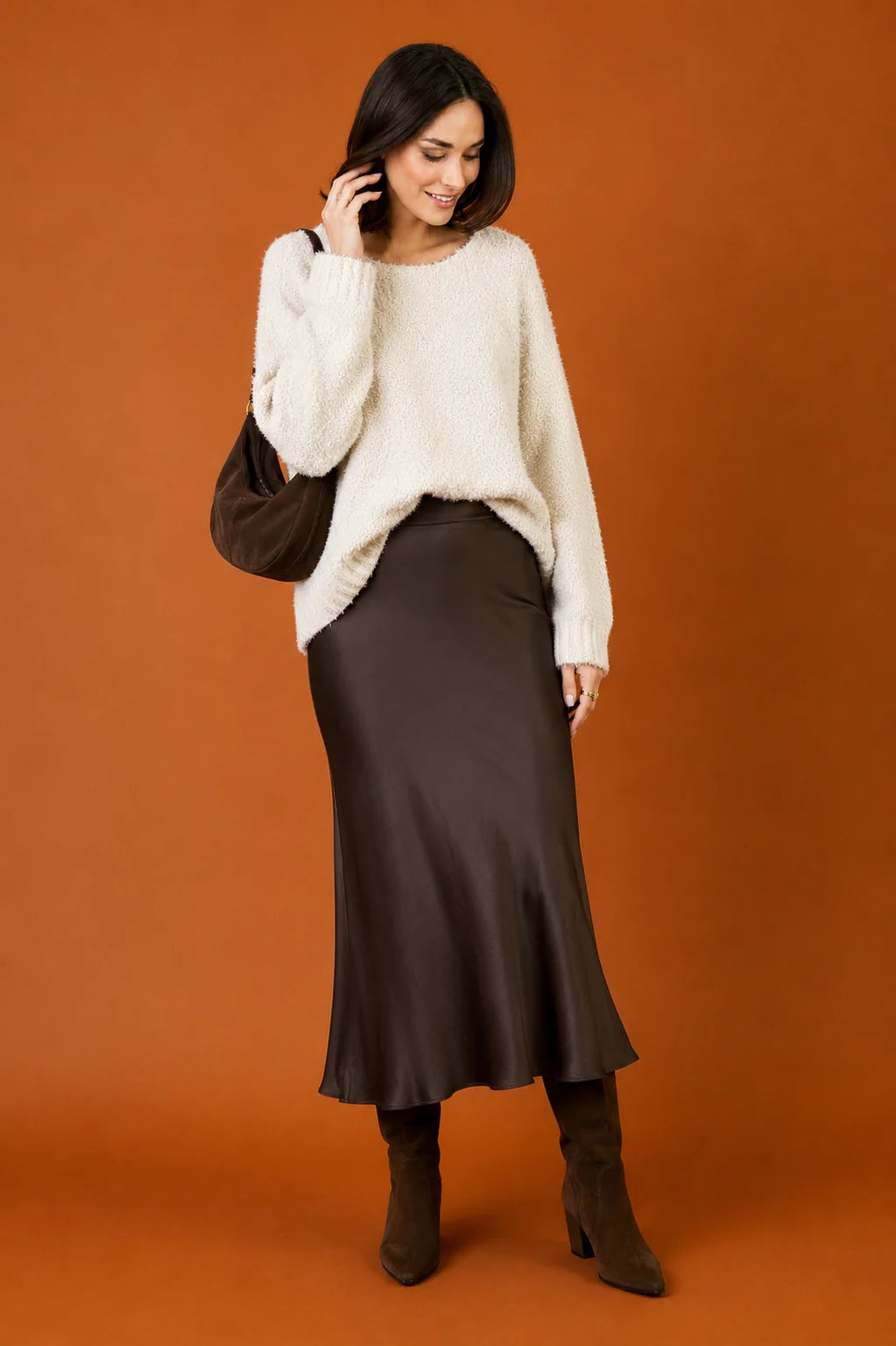 Gem Bias Cut Satin Skirt