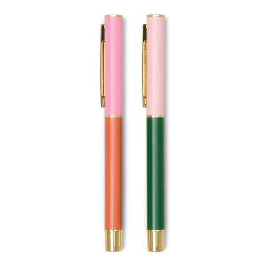 Color Block Pens - Set of 2 | Red Orange + Emerald