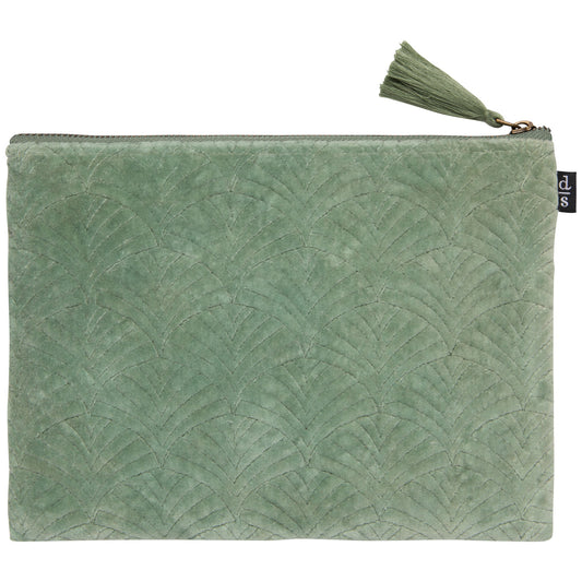 Jade Quilted Velvet Flat Pouch