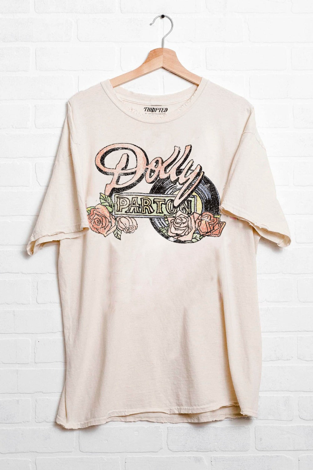 Dolly Parton Rose Record | Off-White Thrifted Distressed Tee