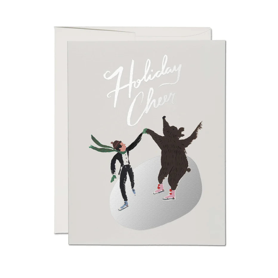 Skating Bear holiday greeting card: Singles