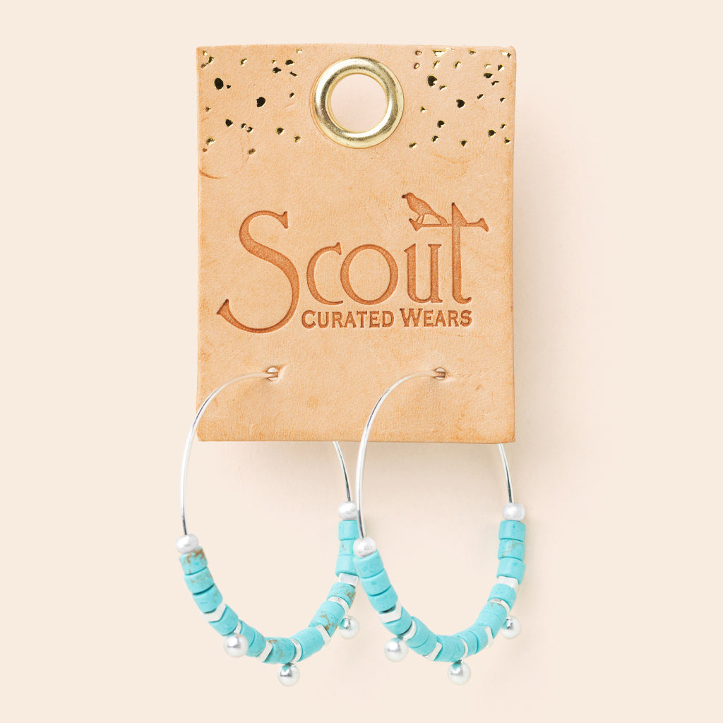 Stone Disc Hoop Earring - Turquoise/Silver