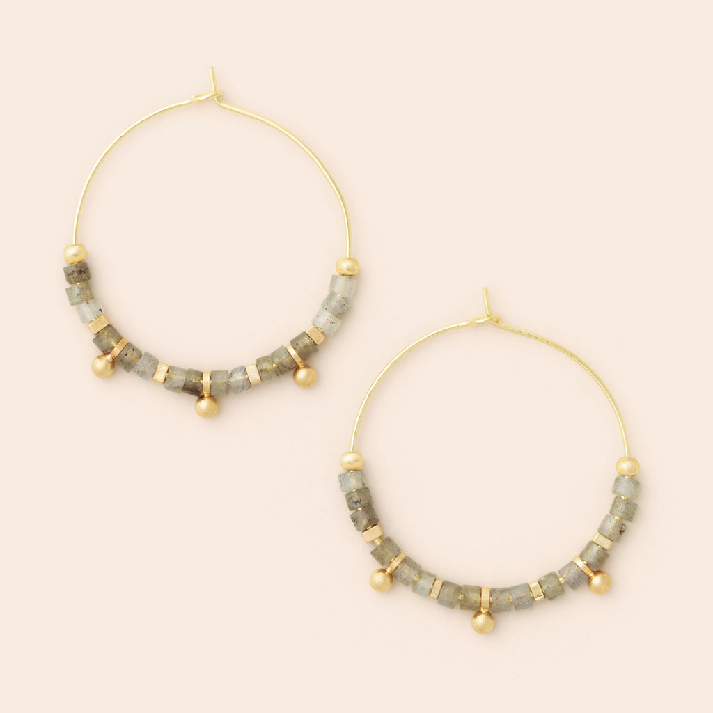 Stone Disc Hoop Earring - Labradorite/Gold