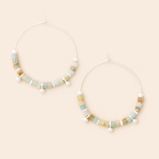 Stone Disc Hoop Earring - Amazonite/Silver