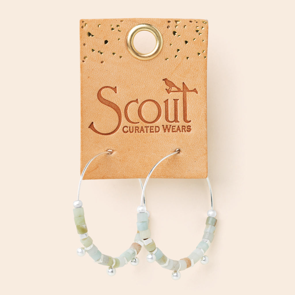 Stone Disc Hoop Earring - Amazonite/Silver