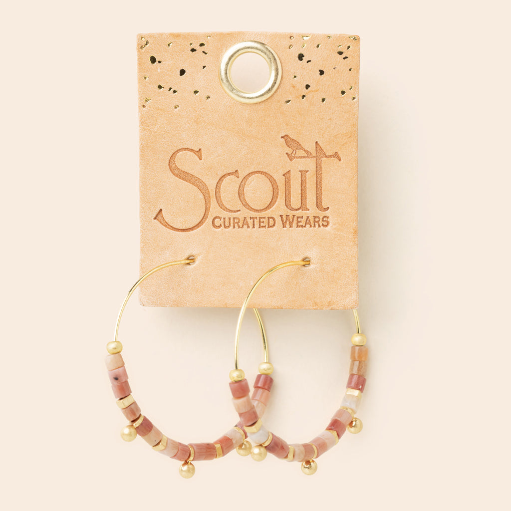 Stone Disc Hoop Earring - Rhodonite/Gold